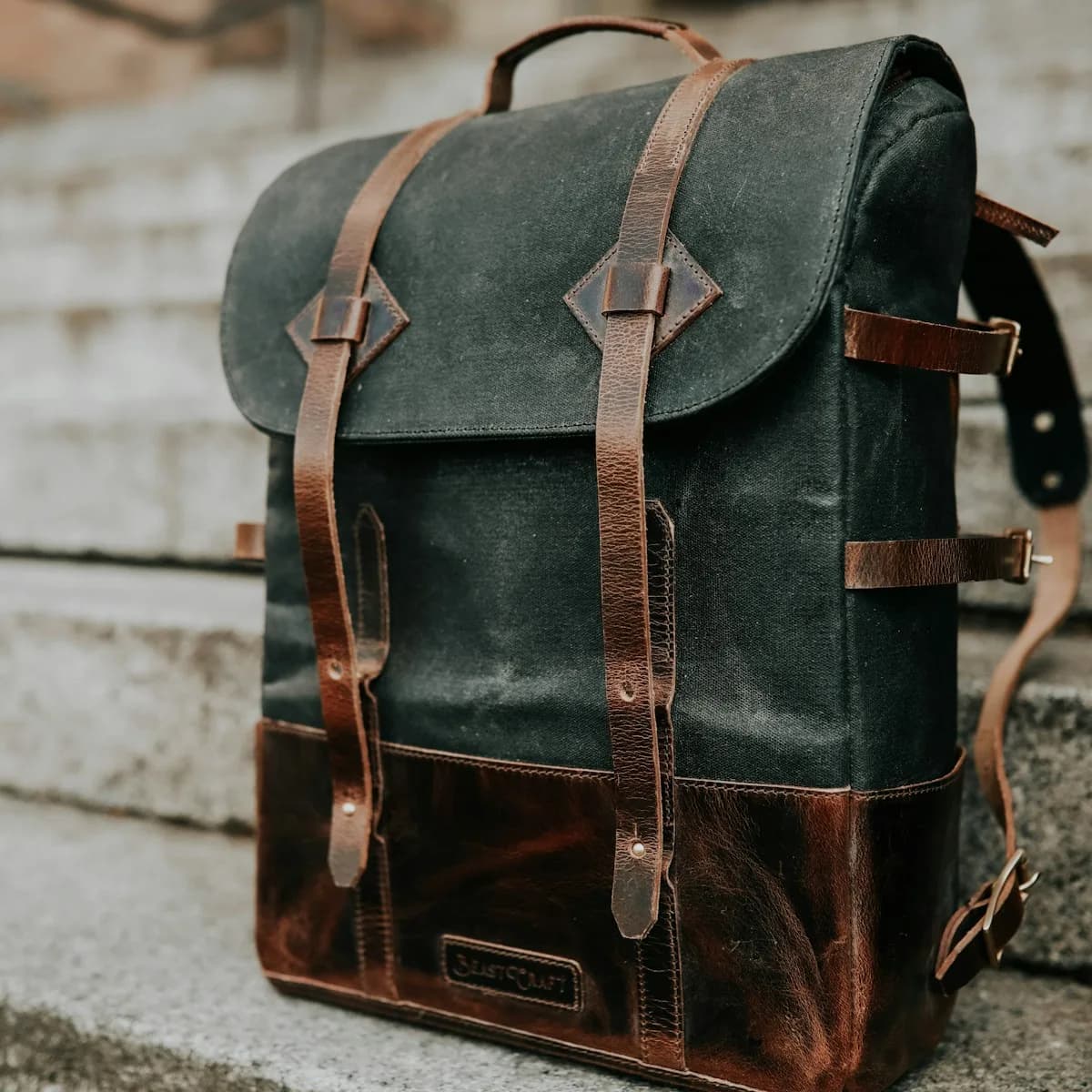 Waxed Heavy Canvas & Leather Overnight Duffle Bag view 1